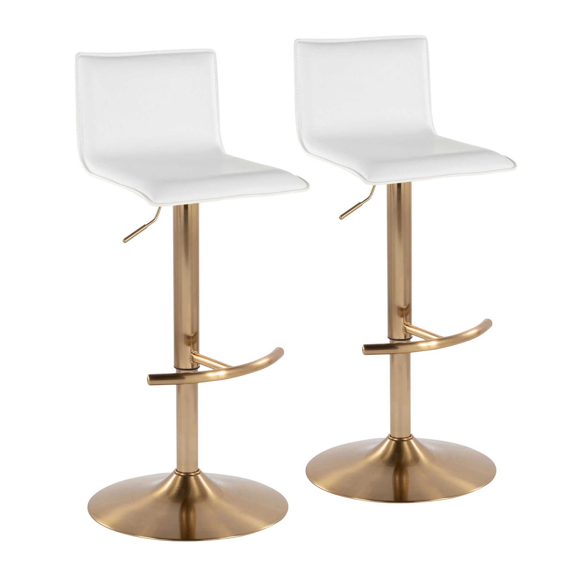 Mara Adjustable Barstool - Set of 2 - Gold Metal, White PU