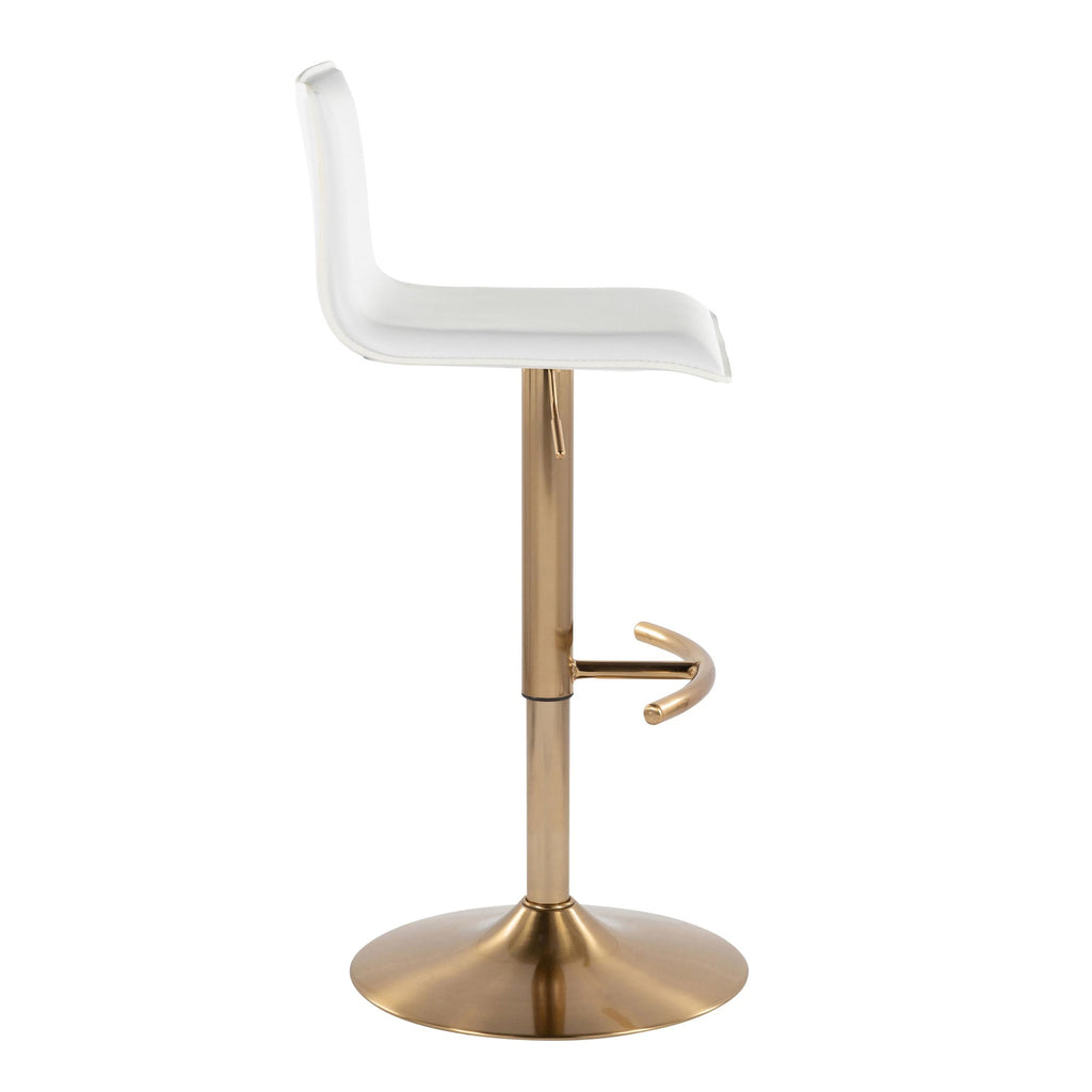 Mara Adjustable Barstool - Set of 2 - Gold Metal, White PU