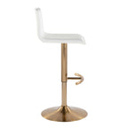 Mara Adjustable Barstool - Set of 2 - Gold Metal, White PU