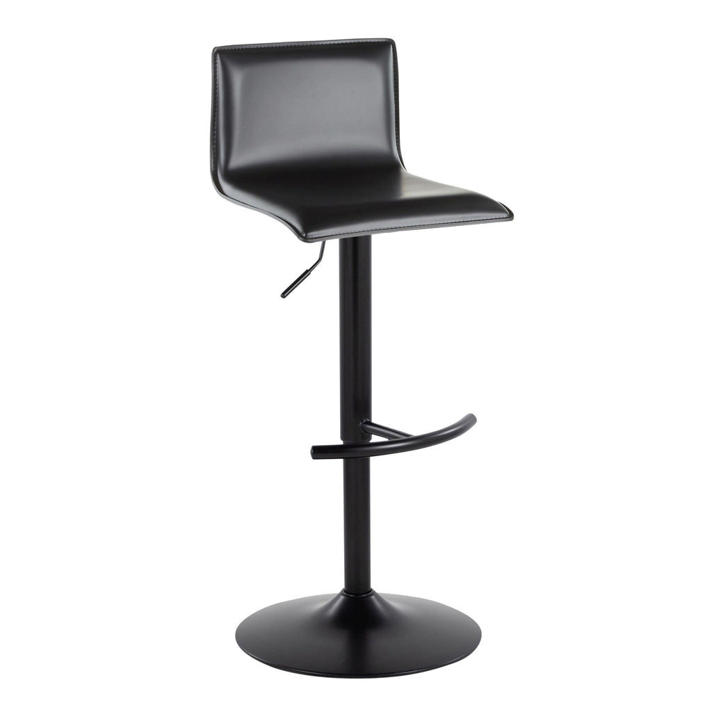 Mara Adjustable Barstool - Set of 2 - Black Metal, Black PU