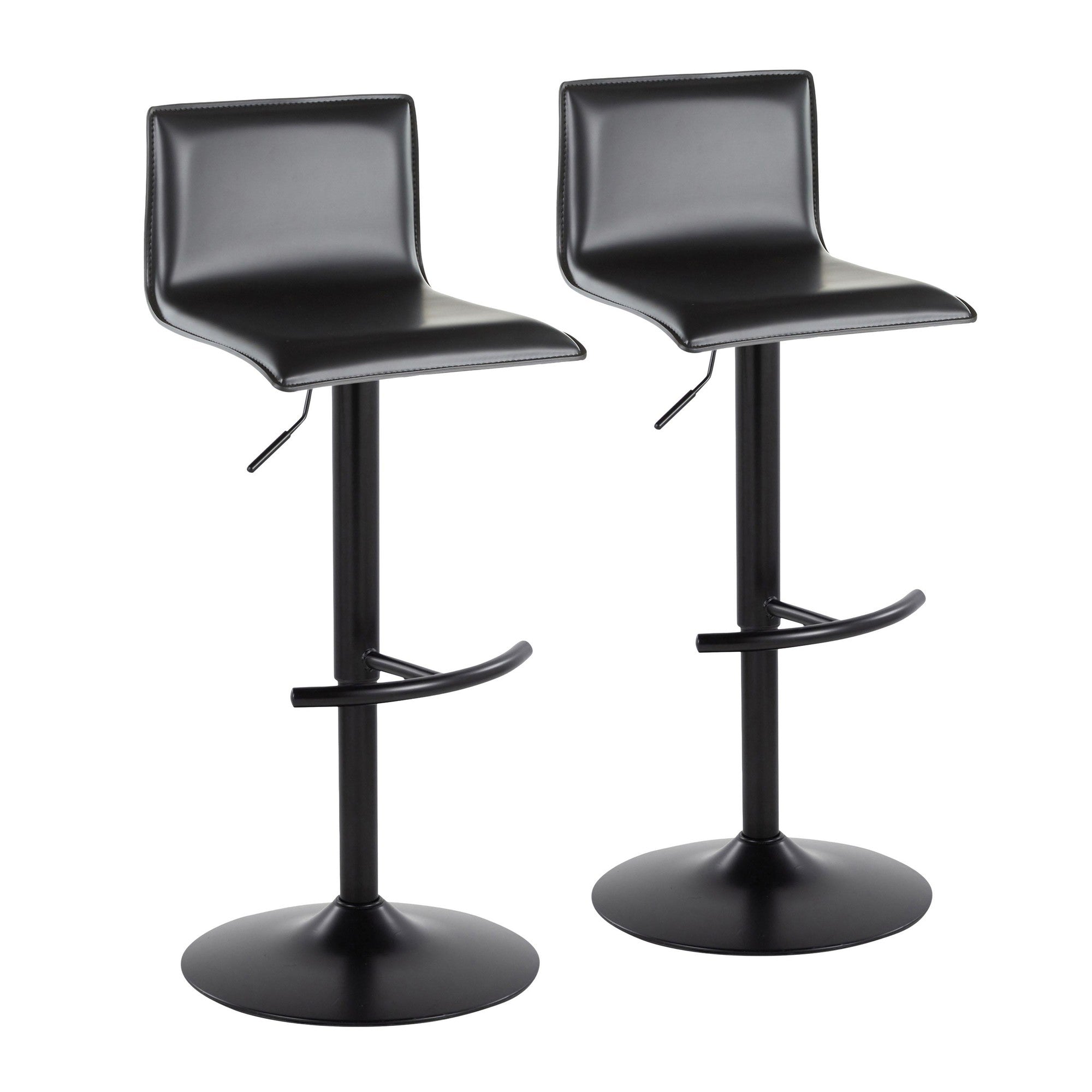 Mara Adjustable Barstool - Set of 2 - Black Metal, Black PU