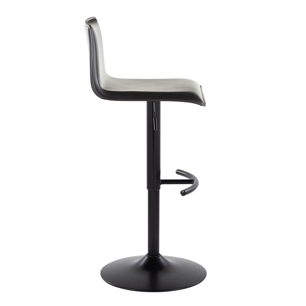 Mara Adjustable Barstool - Set of 2 - Black Metal, Black PU