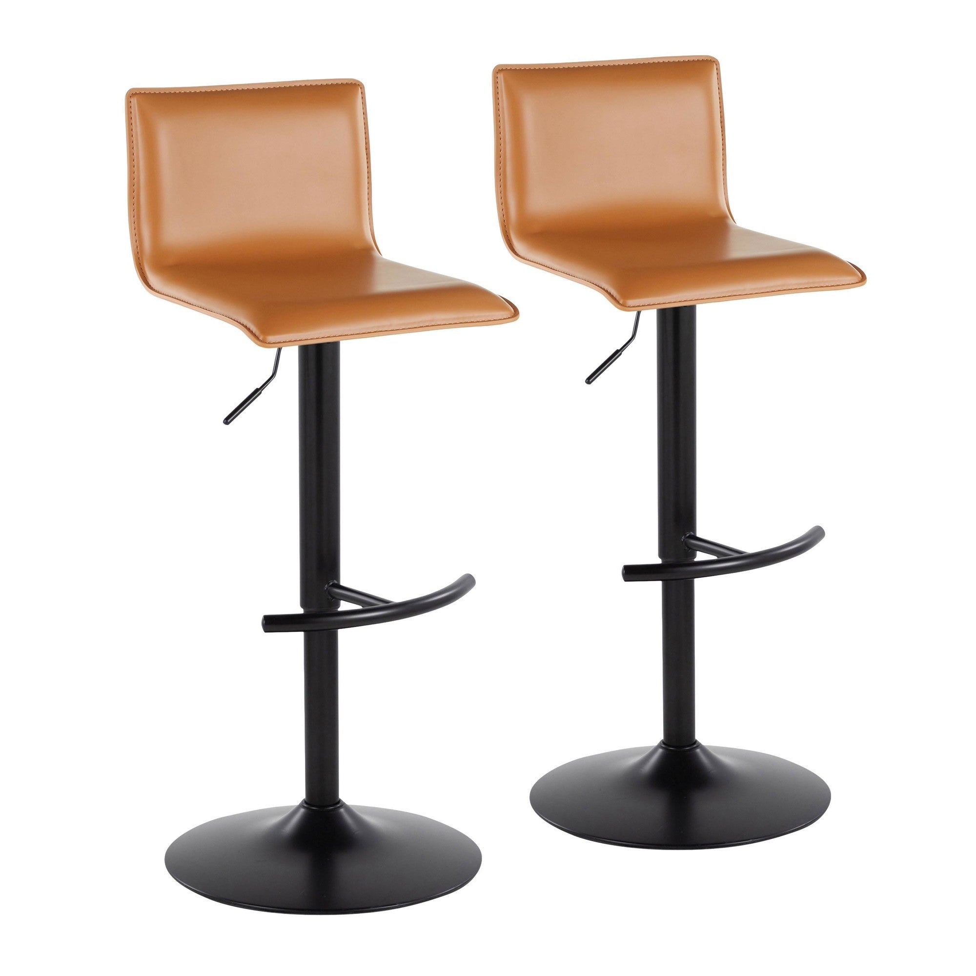 Mara Adjustable Barstool - Set of 2 - Black Metal, Camel PU