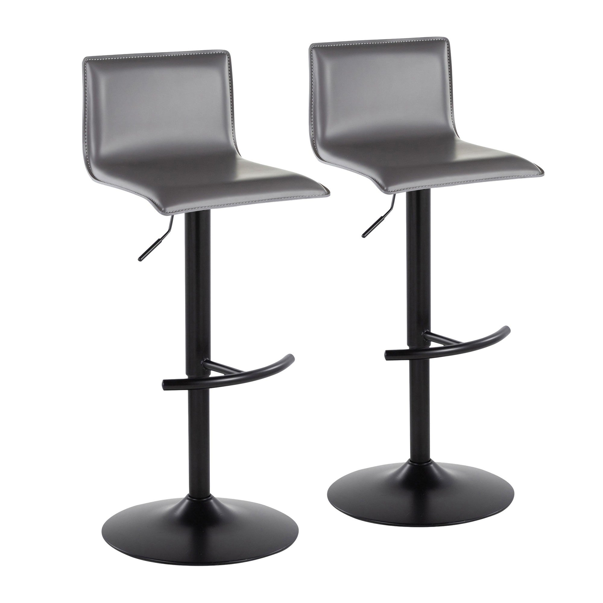 Mara Adjustable Barstool - Set of 2 - Black Metal, Grey PU