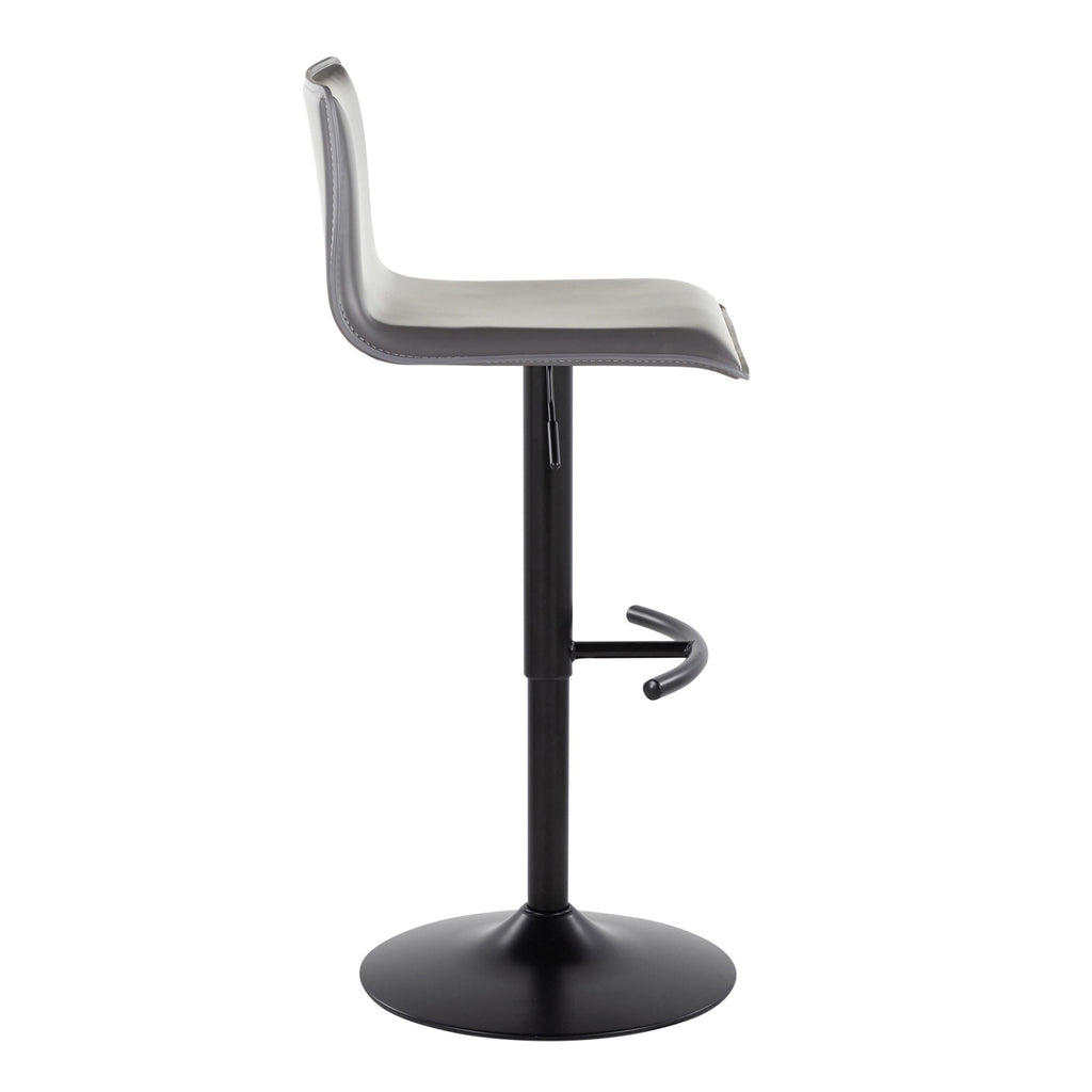 Mara Adjustable Barstool - Set of 2 - Black Metal, Grey PU