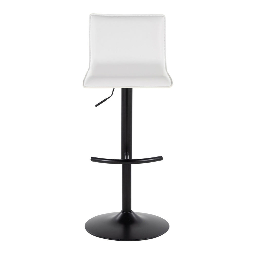 Mara Adjustable Barstool - Set of 2 - Black Metal, White PU