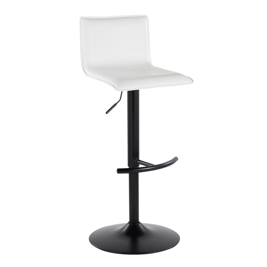Mara Adjustable Barstool - Set of 2 - Black Metal, White PU