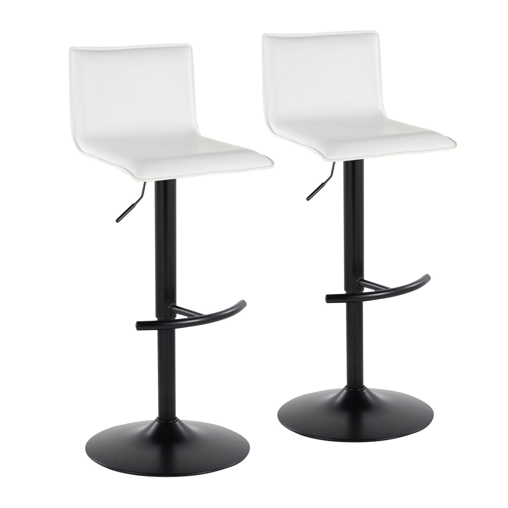 Mara Adjustable Barstool - Set of 2 - Black Metal, White PU
