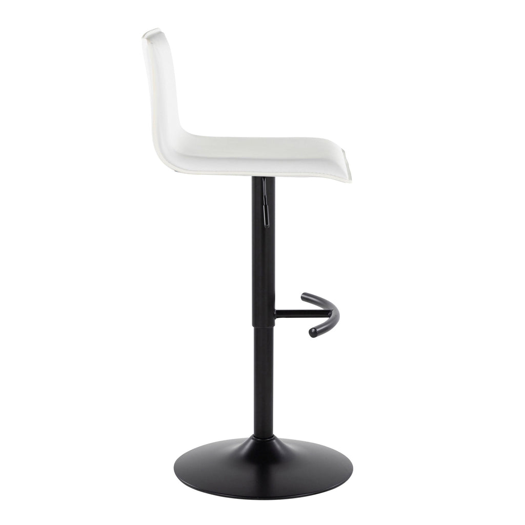 Mara Adjustable Barstool - Set of 2 - Black Metal, White PU