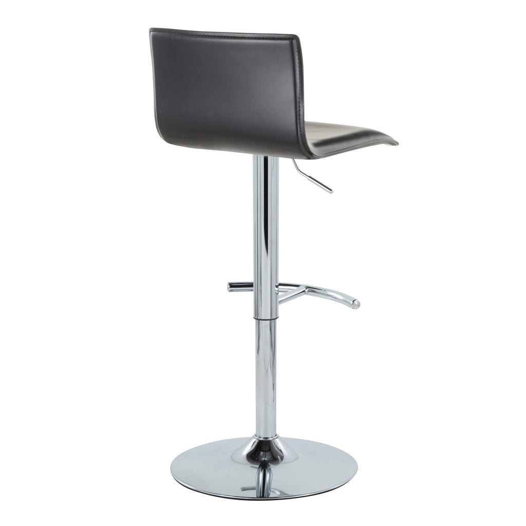 Mara Adjustable Barstool - Set of 2 - Chrome Metal, Black PU