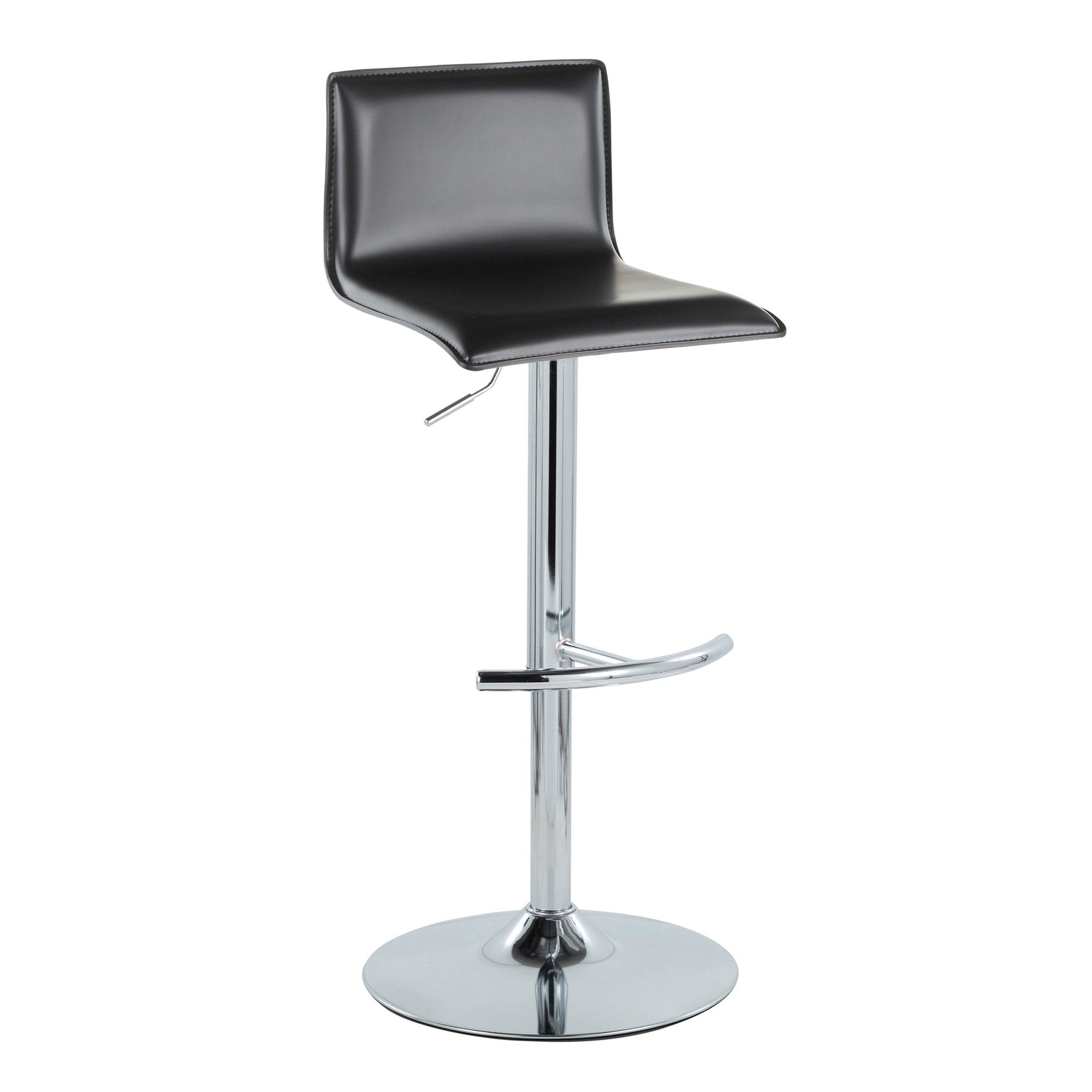 Mara Adjustable Barstool - Set of 2 - Chrome Metal, Black PU