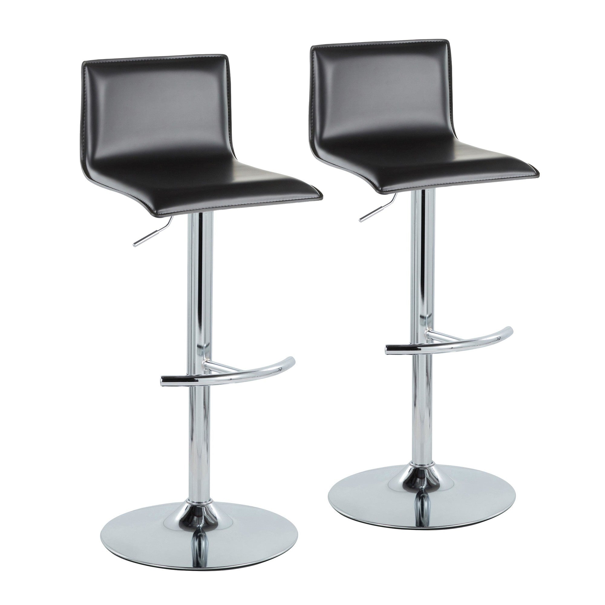 Mara Adjustable Barstool - Set of 2 - Chrome Metal, Black PU