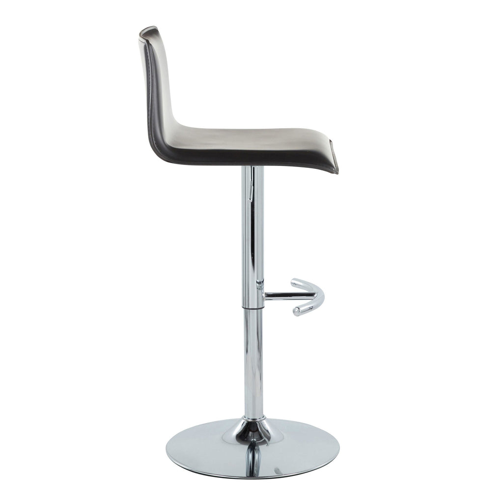 Mara Adjustable Barstool - Set of 2 - Chrome Metal, Black PU