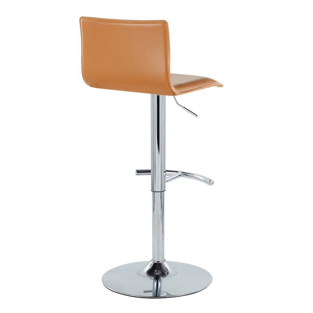 Mara Adjustable Barstool - Set of 2 - Chrome Metal, Camel PU