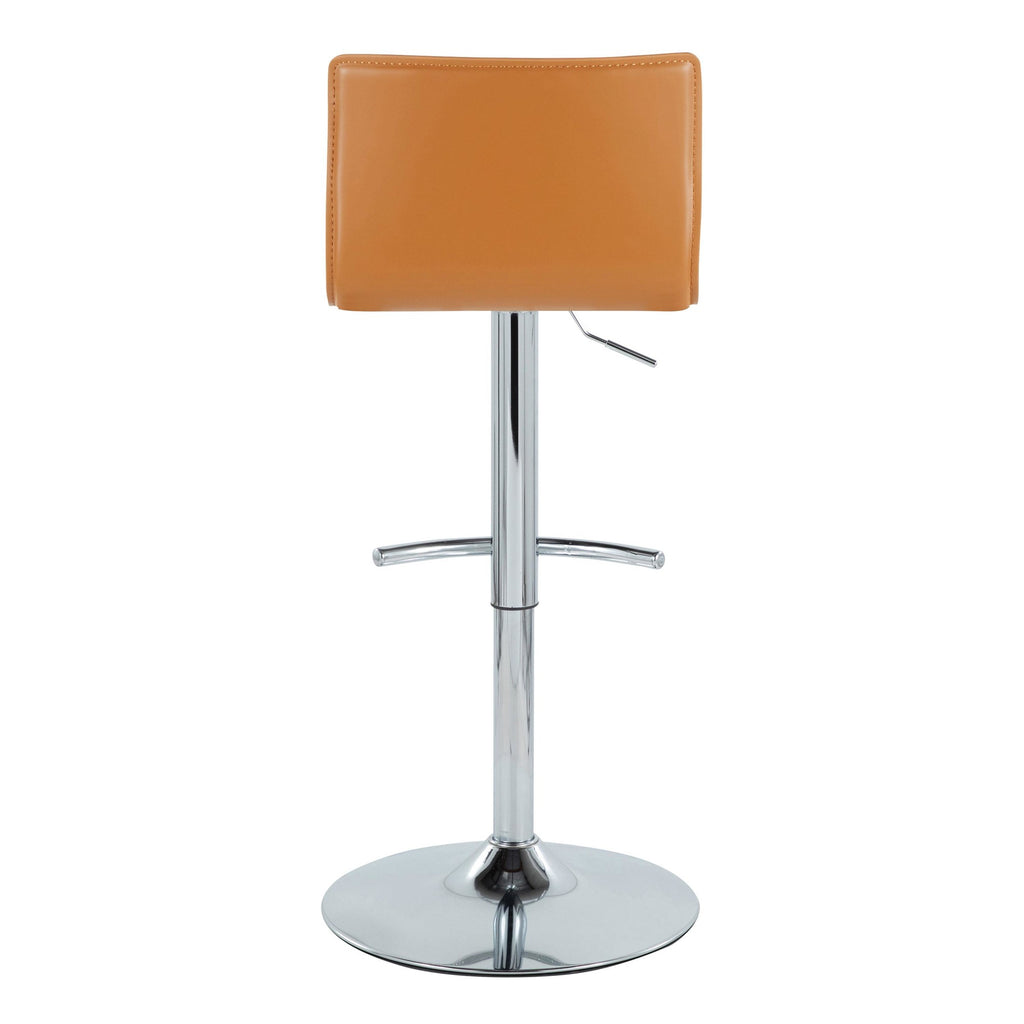 Mara Adjustable Barstool - Set of 2 - Chrome Metal, Camel PU