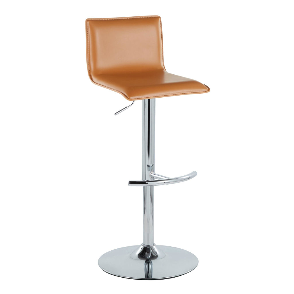 Mara Adjustable Barstool - Set of 2 - Chrome Metal, Camel PU
