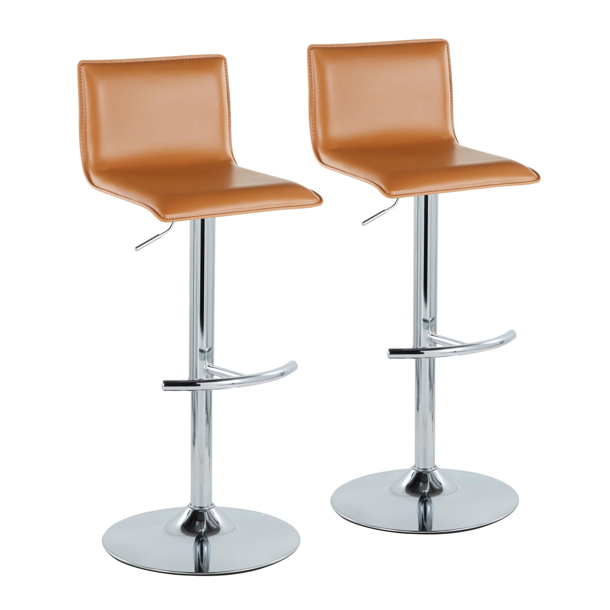 Mara Adjustable Barstool - Set of 2 - Chrome Metal, Camel PU