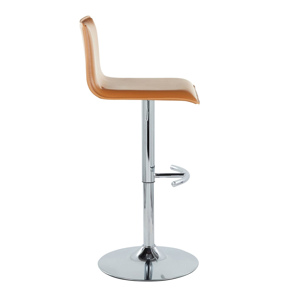 Mara Adjustable Barstool - Set of 2 - Chrome Metal, Camel PU