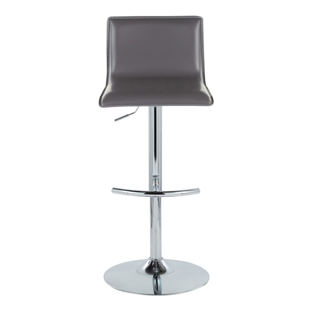 Mara Adjustable Barstool - Set of 2 - Chrome Metal, Grey PU