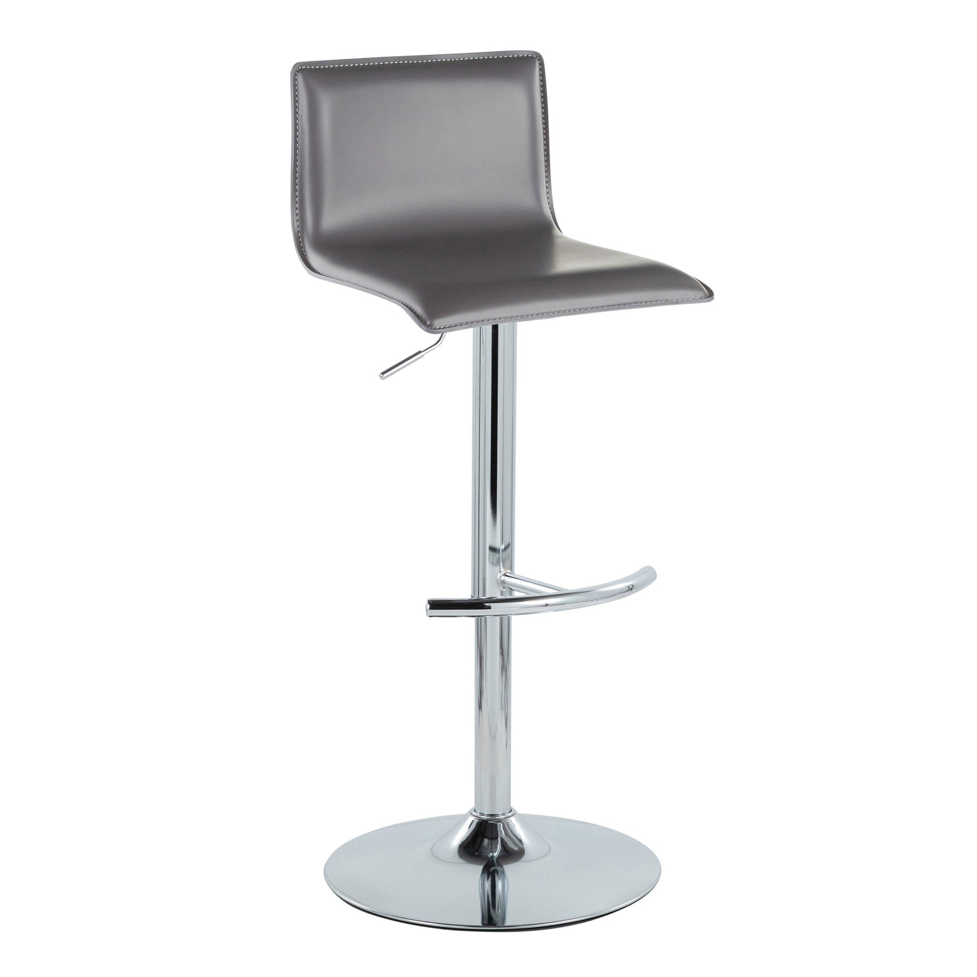 Mara Adjustable Barstool - Set of 2 - Chrome Metal, Grey PU