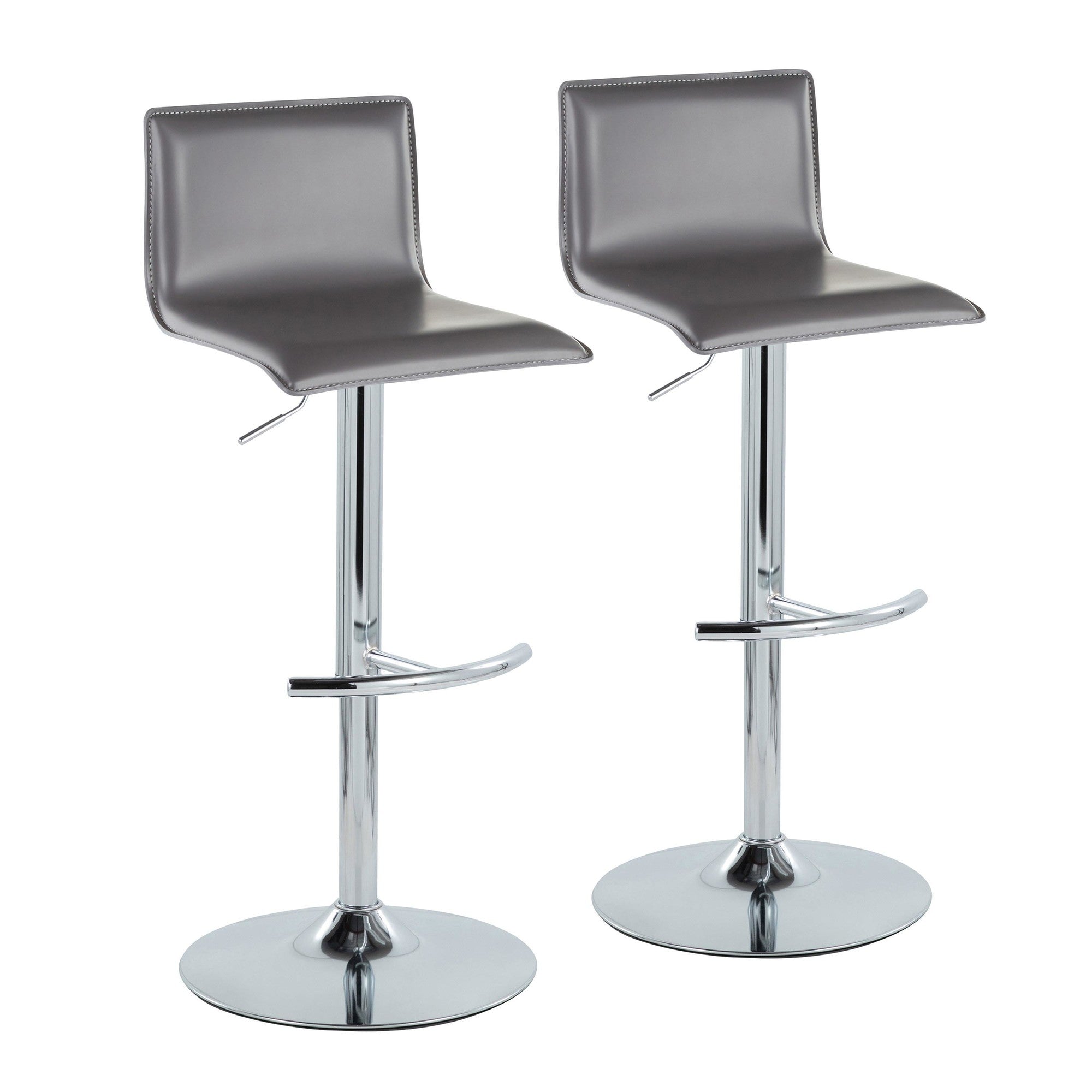 Mara Adjustable Barstool - Set of 2 - Chrome Metal, Grey PU