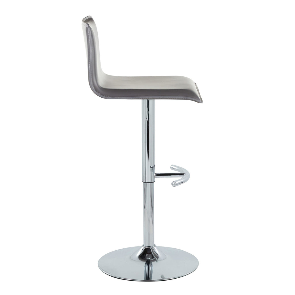 Mara Adjustable Barstool - Set of 2 - Chrome Metal, Grey PU