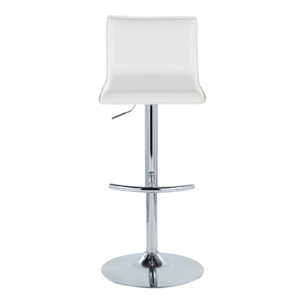 Mara Adjustable Barstool - Set of 2 - Chrome Metal, White PU