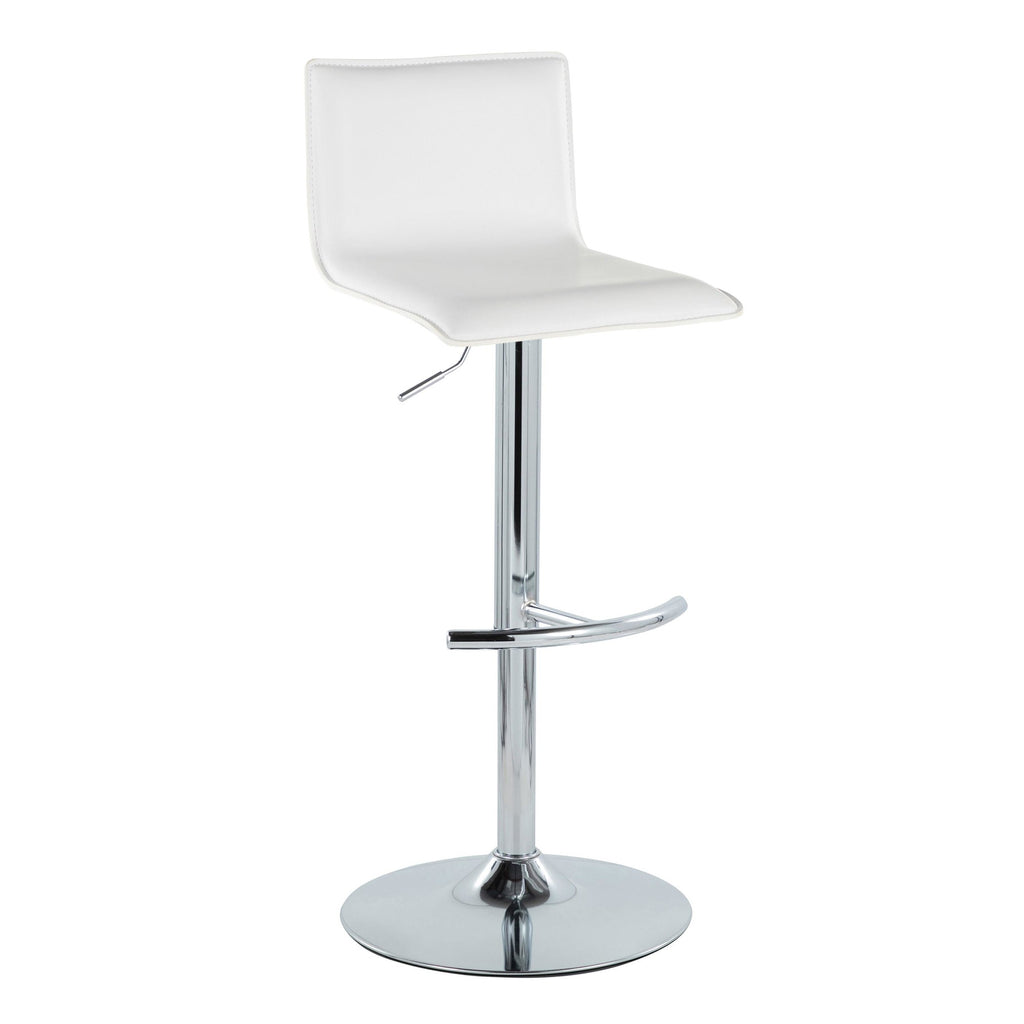 Mara Adjustable Barstool - Set of 2 - Chrome Metal, White PU