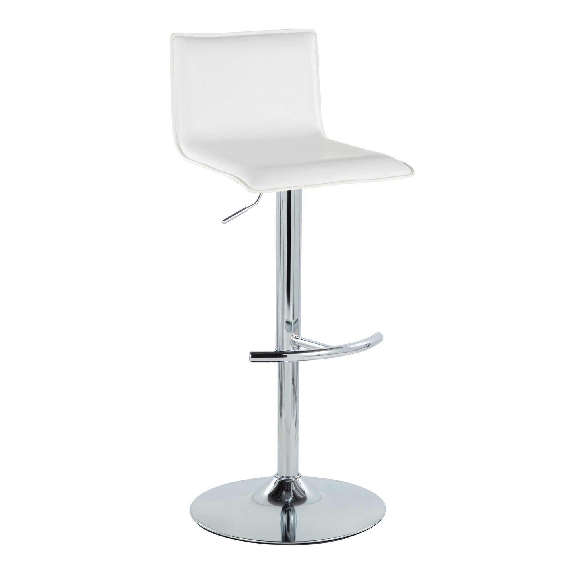 Mara Adjustable Barstool - Set of 2 - Chrome Metal, White PU