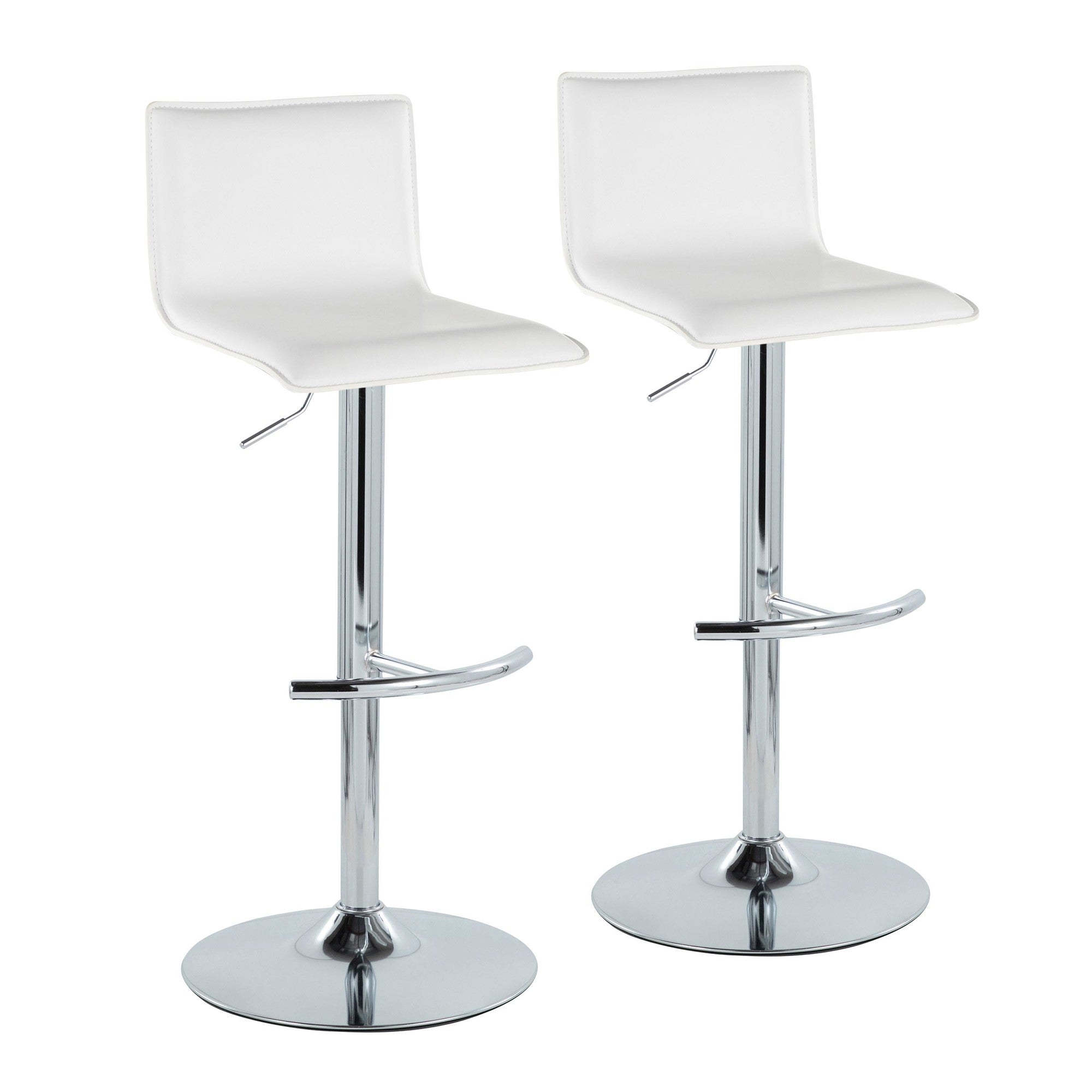 Mara Adjustable Barstool - Set of 2 - Chrome Metal, White PU