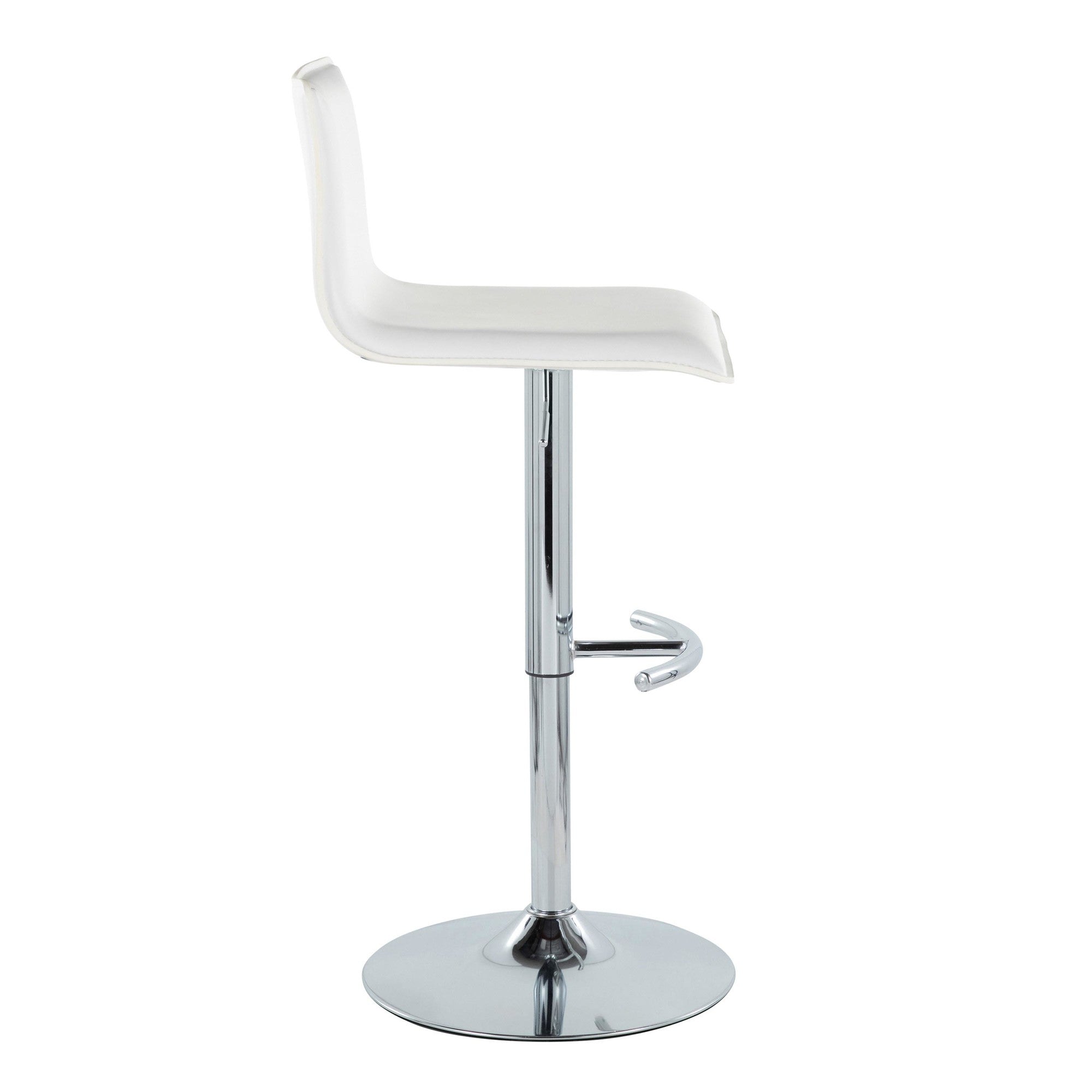 Mara Adjustable Barstool - Set of 2 - Chrome Metal, White PU