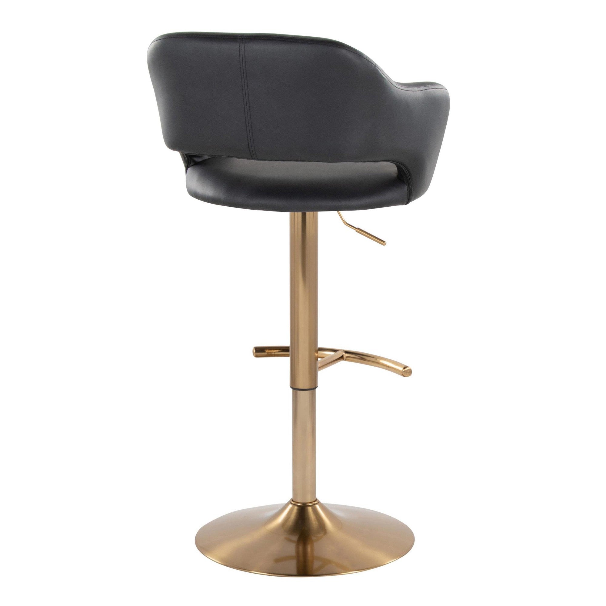 Margarite Adjustable Barstool - Set of 2 - Gold Metal, Black Pu
