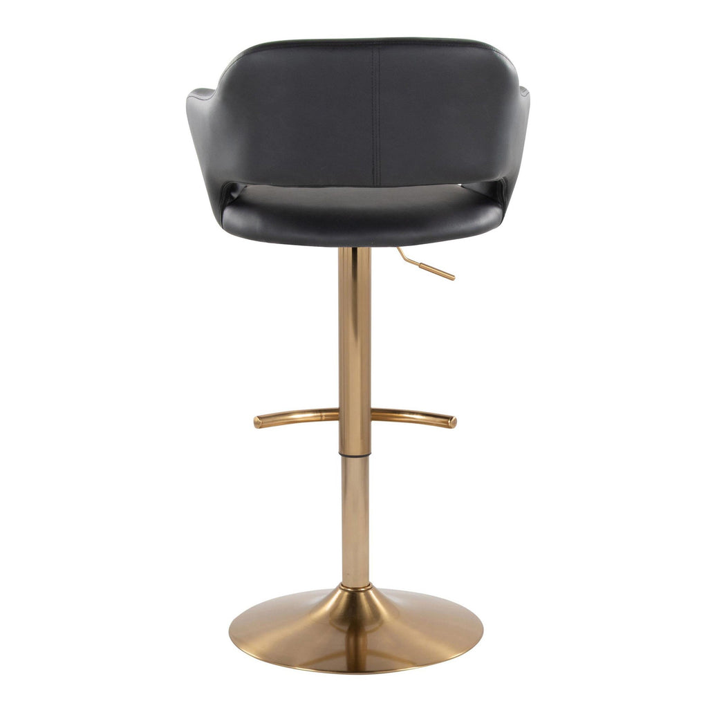 Margarite Adjustable Barstool - Set of 2 - Gold Metal, Black Pu