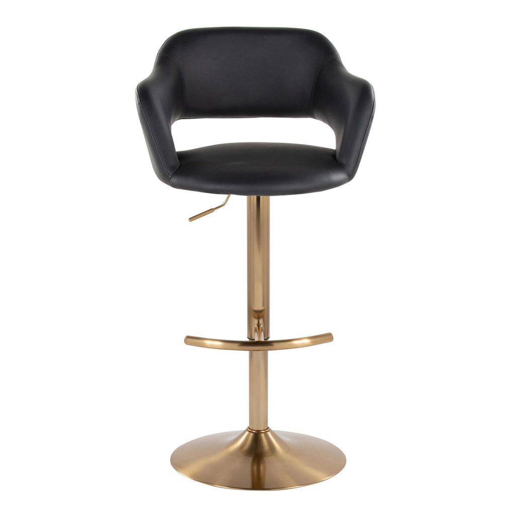 Margarite Adjustable Barstool - Set of 2 - Gold Metal, Black Pu