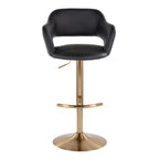 Margarite Adjustable Barstool - Set of 2 - Gold Metal, Black Pu