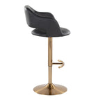 Margarite Adjustable Barstool - Set of 2 - Gold Metal, Black Pu