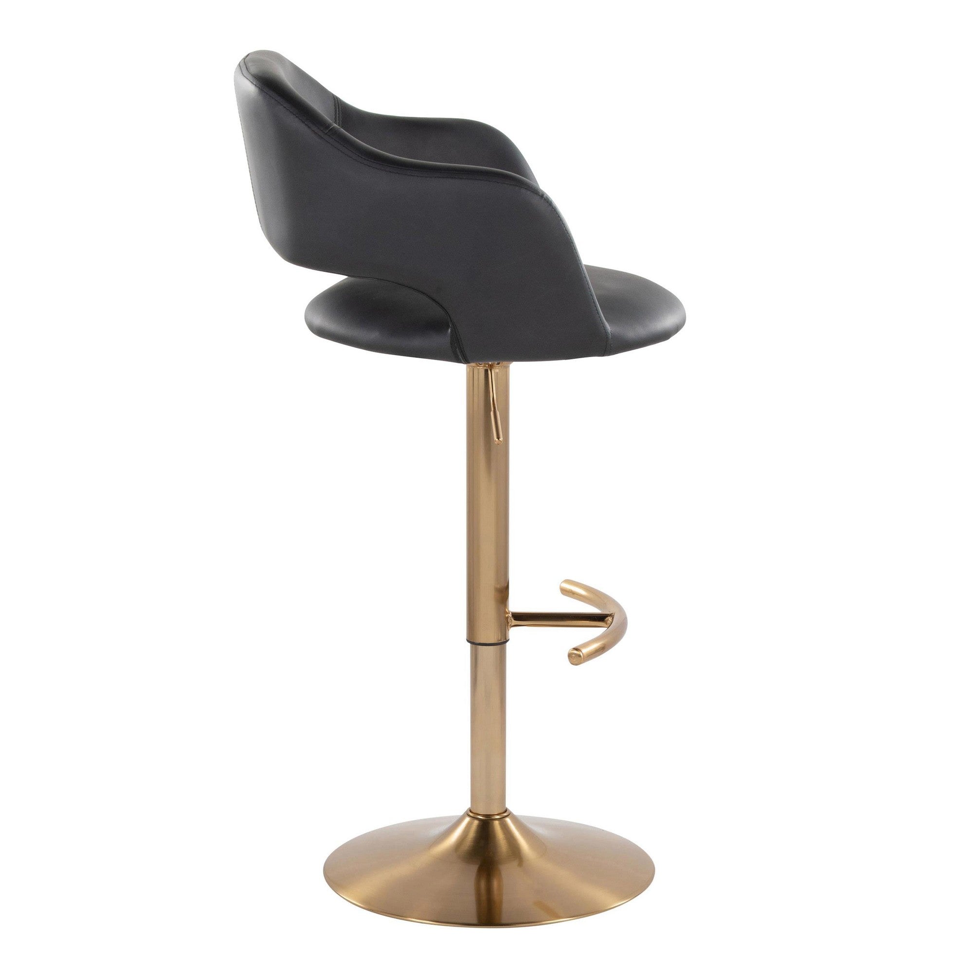 Margarite Adjustable Barstool - Set of 2 - Gold Metal, Black Pu