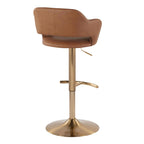 Margarite Adjustable Barstool - Set of 2 - Gold Metal, Brown Pu