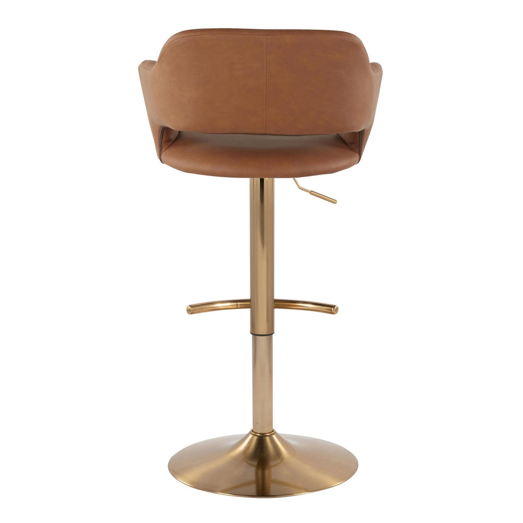 Margarite Adjustable Barstool - Set of 2 - Gold Metal, Brown Pu