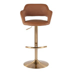 Margarite Adjustable Barstool - Set of 2 - Gold Metal, Brown Pu