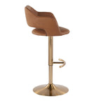 Margarite Adjustable Barstool - Set of 2 - Gold Metal, Brown Pu