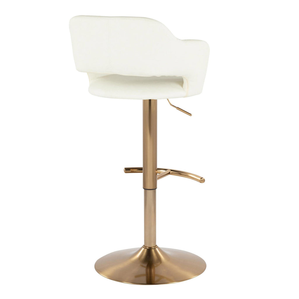 Margarite Adjustable Barstool - Set of 2 - Gold Metal, Cream Pu