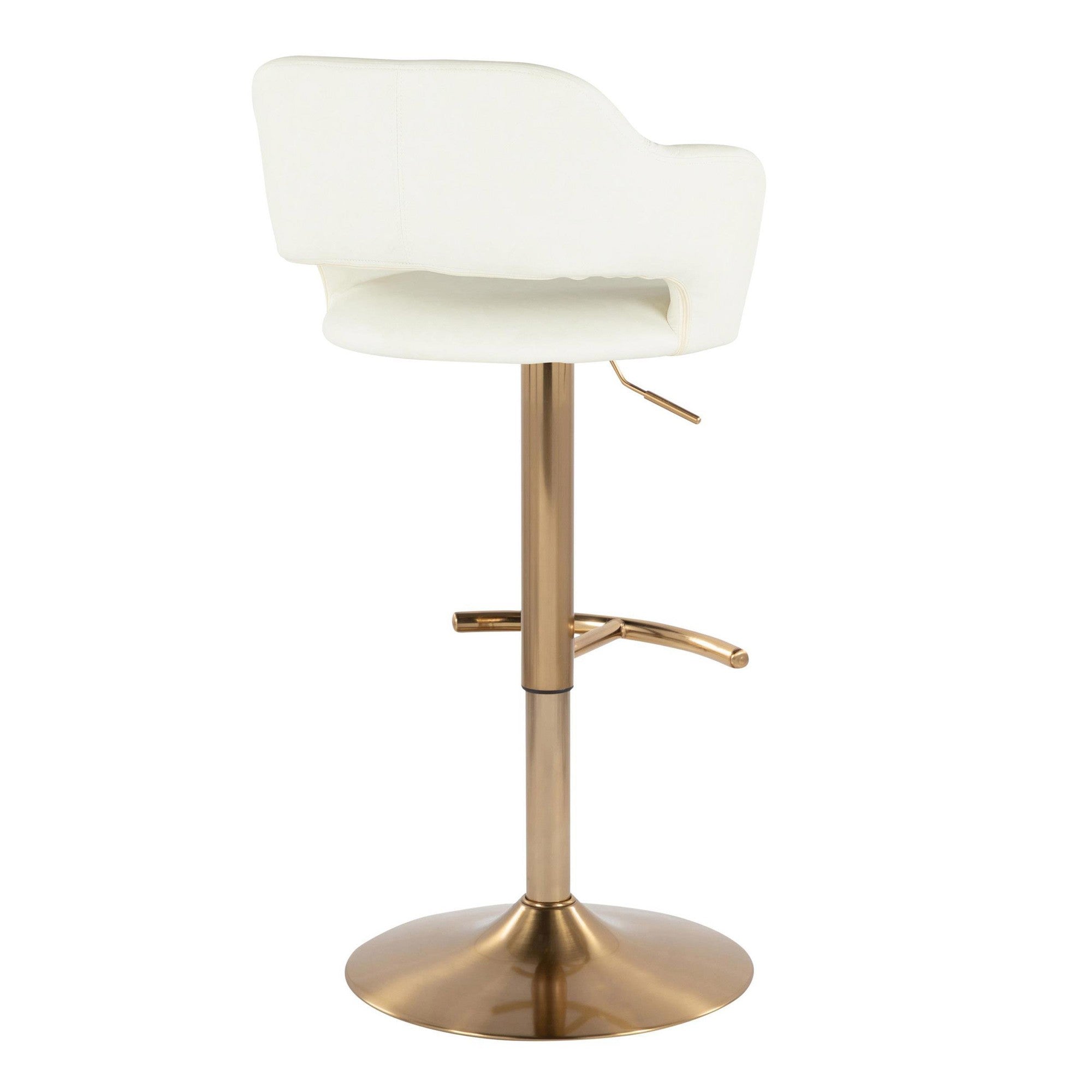 Margarite Adjustable Barstool - Set of 2 - Gold Metal, Cream Pu
