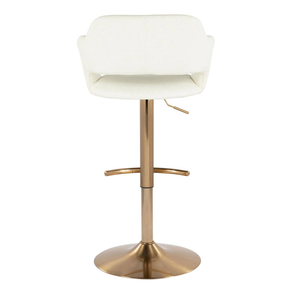Margarite Adjustable Barstool - Set of 2 - Gold Metal, Cream Pu