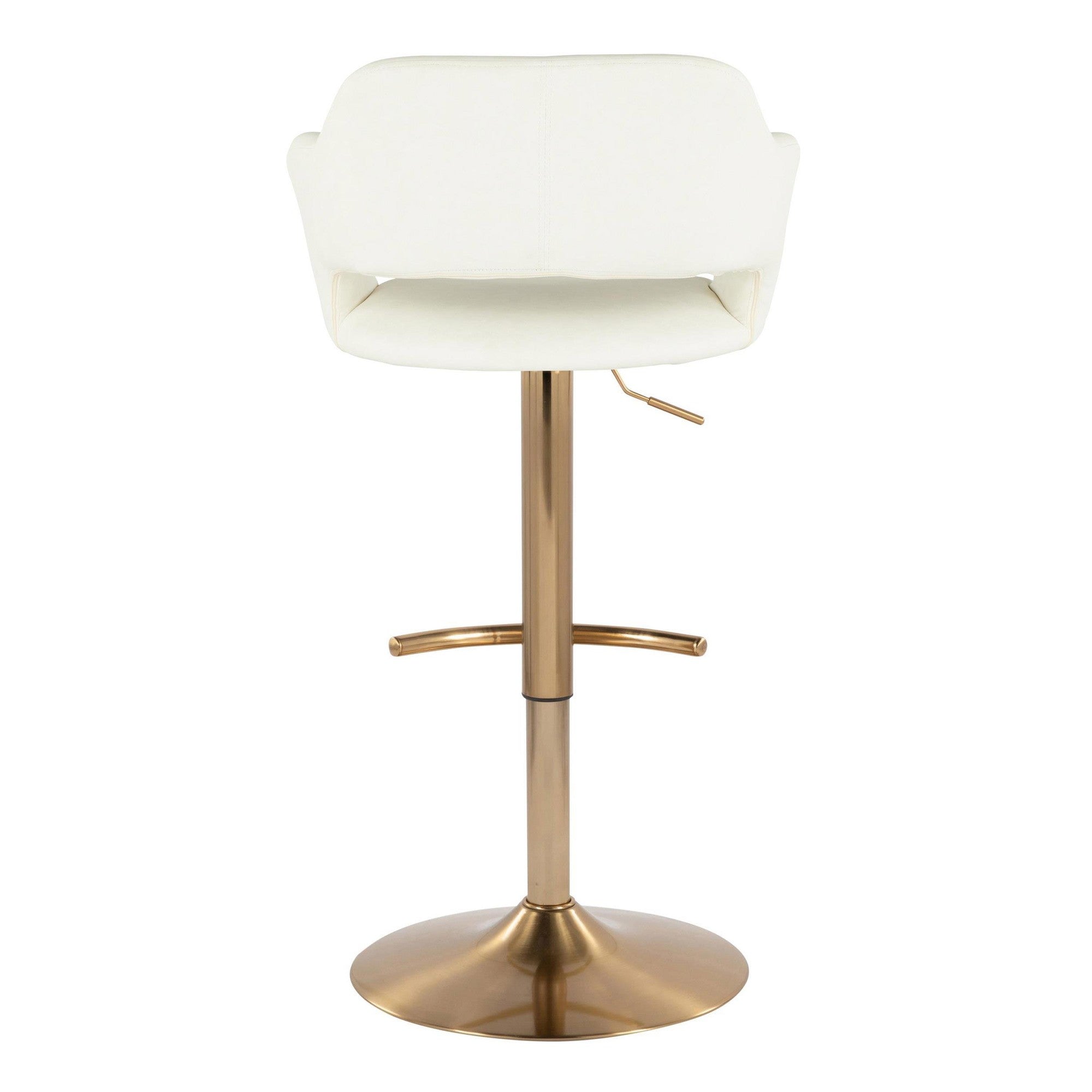Margarite Adjustable Barstool - Set of 2 - Gold Metal, Cream Pu