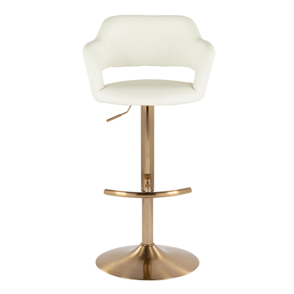Margarite Adjustable Barstool - Set of 2 - Gold Metal, Cream Pu