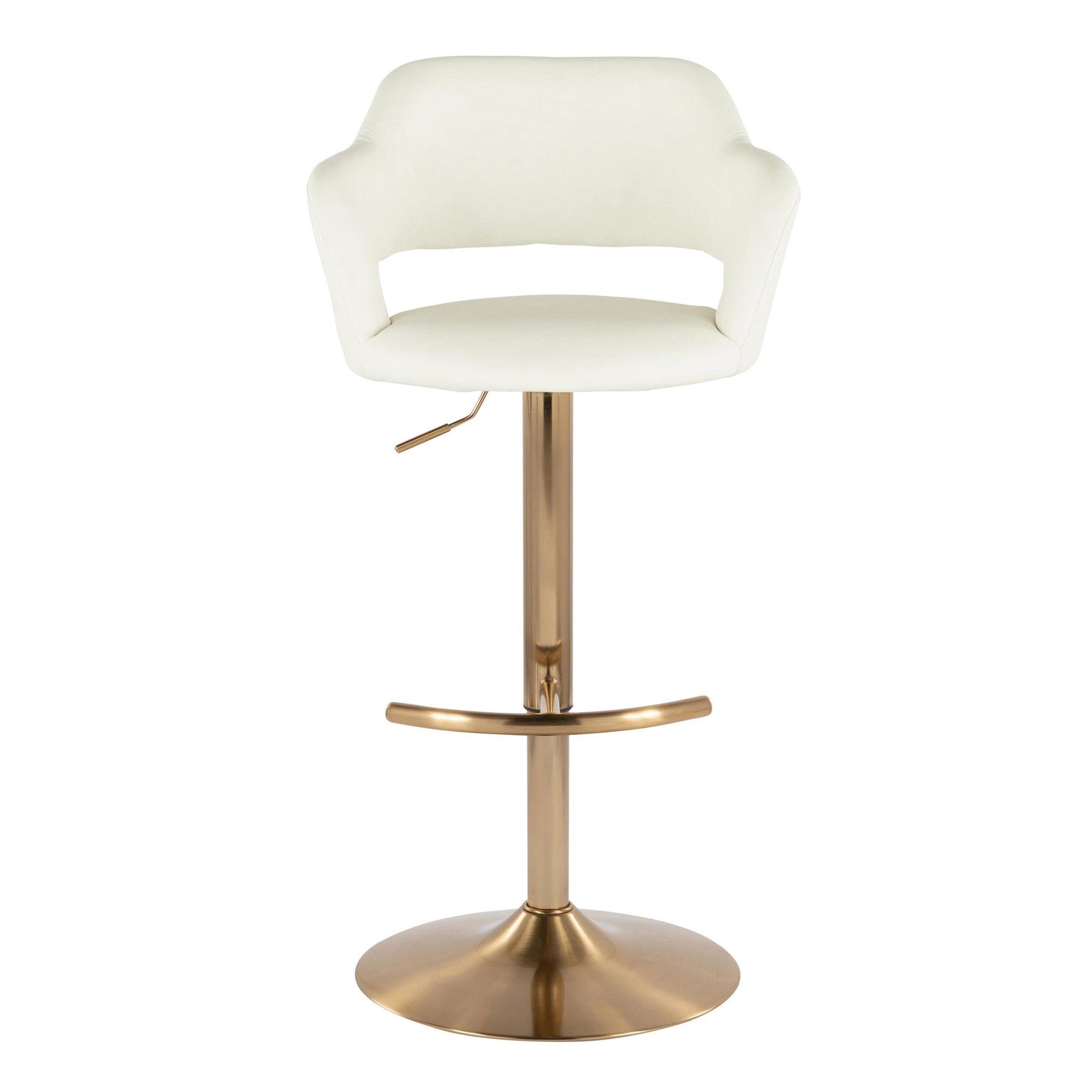 Margarite Adjustable Barstool - Set of 2 - Gold Metal, Cream Pu