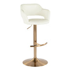 Margarite Adjustable Barstool - Set of 2 - Gold Metal, Cream Pu