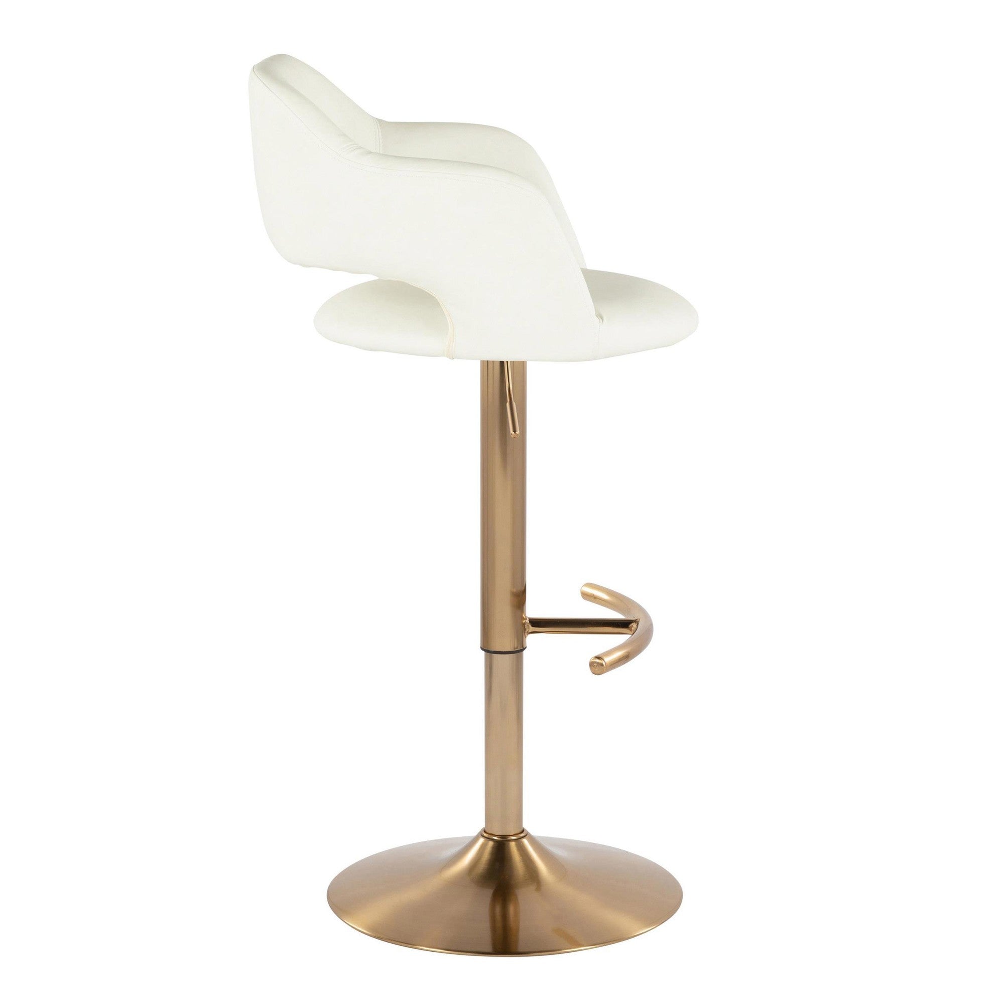 Margarite Adjustable Barstool - Set of 2 - Gold Metal, Cream Pu