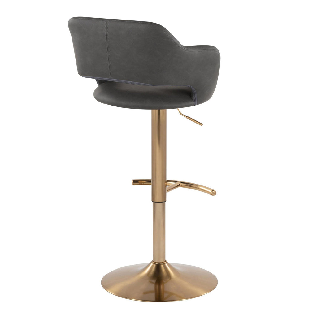 Margarite Adjustable Barstool - Set of 2 - Gold Metal, Grey Pu